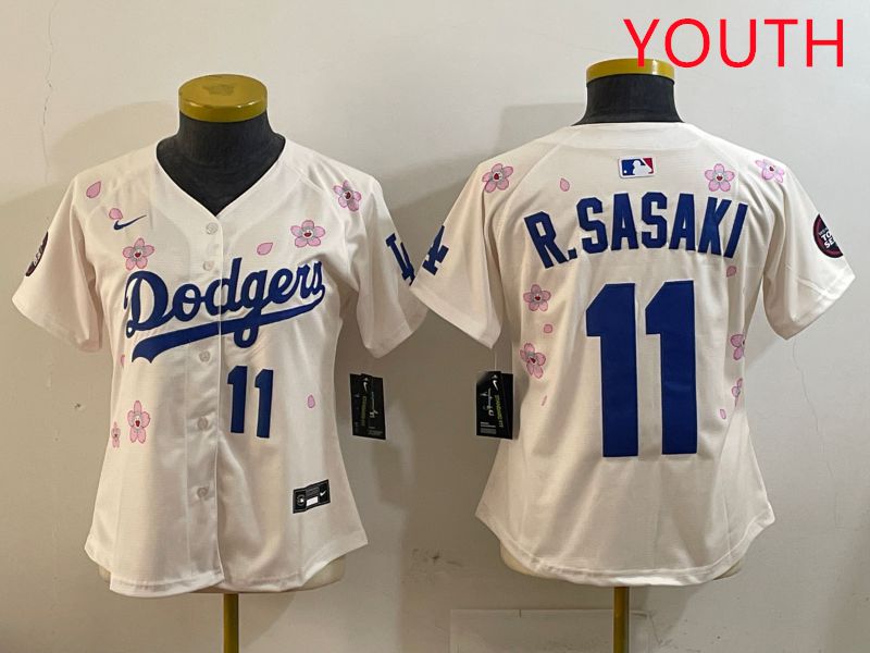 Youth Los Angeles Dodgers #11 R.Sasaki Cream Sakura Edition 2025 Nike MLB Jersey style 8